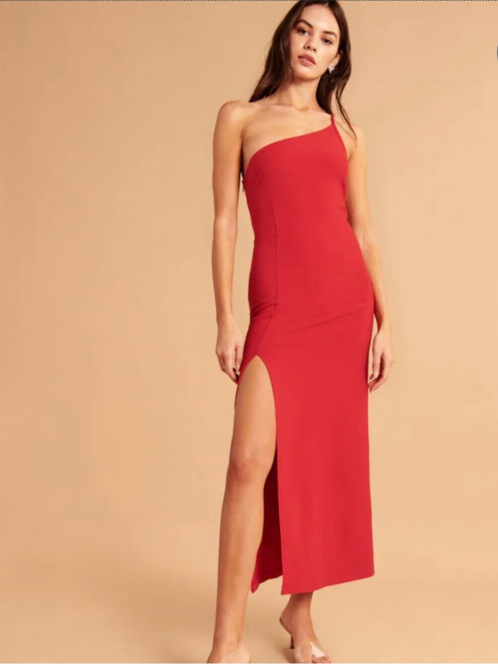 Abercrombie & Fitch One-Shoulder Red Maxi Dress with Side Slit